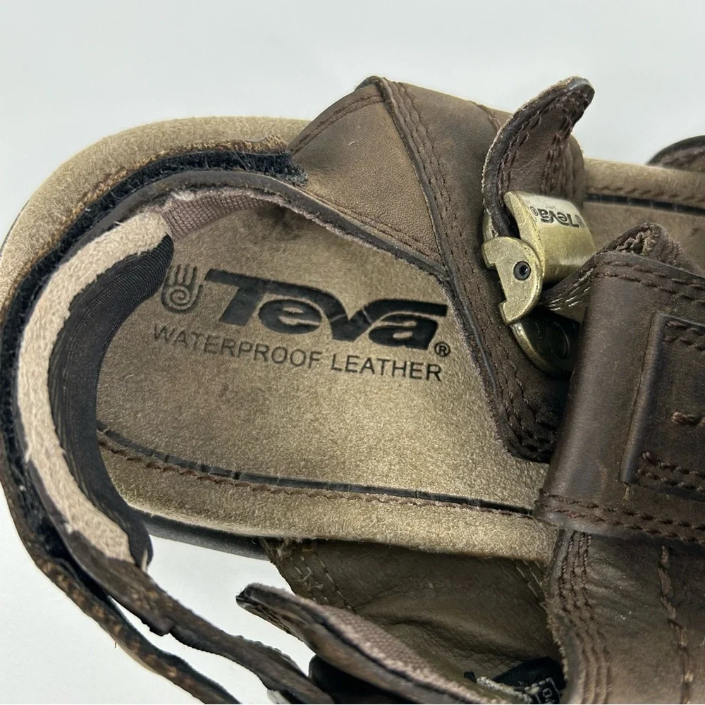 Teva Shoes Men 9 Brown Waterproof Leather Sandlas Fisherman Mule Slip On Comfort